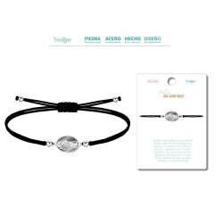 Pulsera Hilo Negro San Judas Tadeo Color Plateado - Coleccion Medalla de Santos